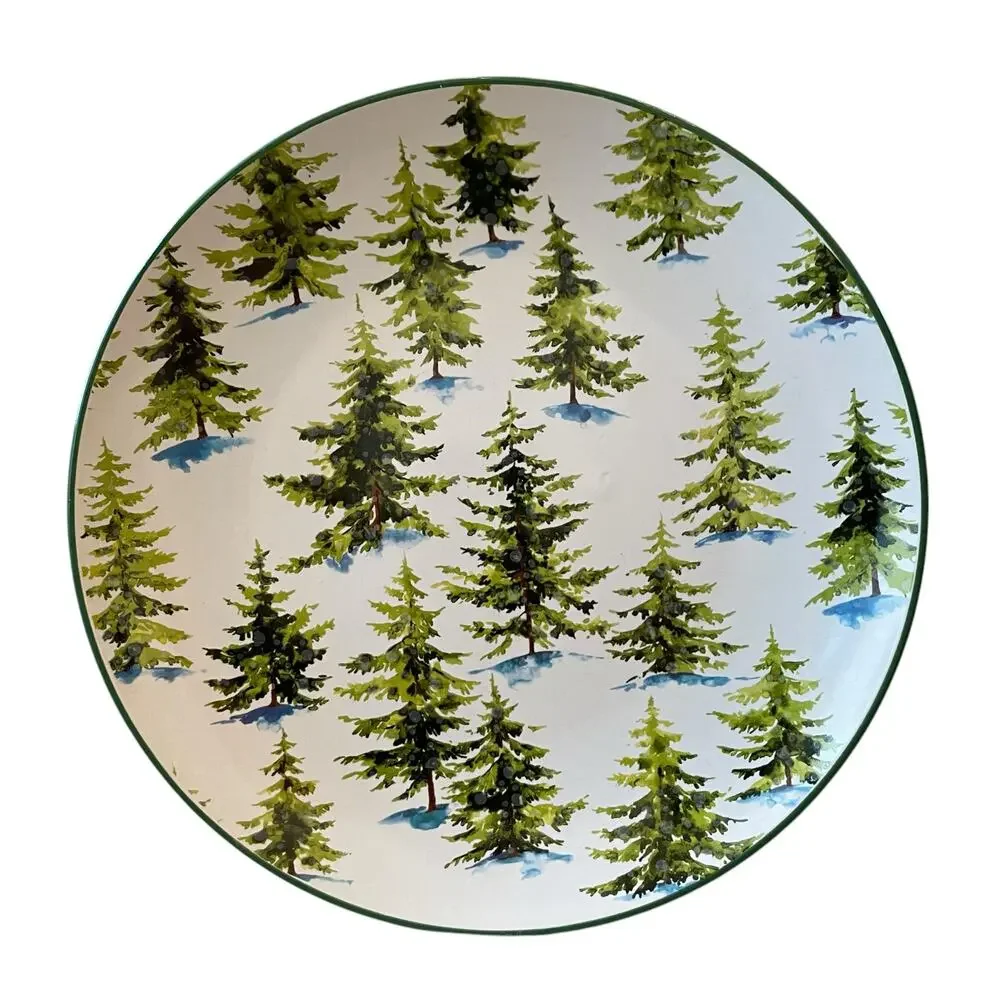 Christmas Pine Tree Dinner Plates 10.5in Ceramic Set of 2 by Global Design New
